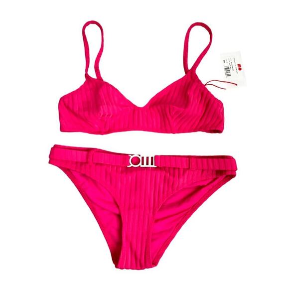 Solid & Striped NWT The Rachel Belted Ribbed Bikini in Orchid Women's Size M - Picture 4 of 12